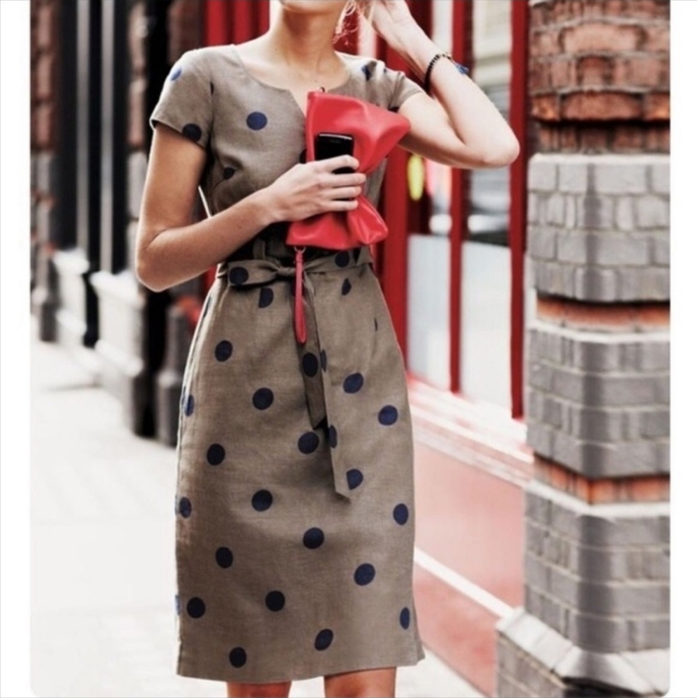 Boden Linen blend Polka Dot Dress